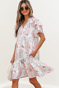 Madalyn Floral Contrast Edge Layered Short Sleeve Mini Dress