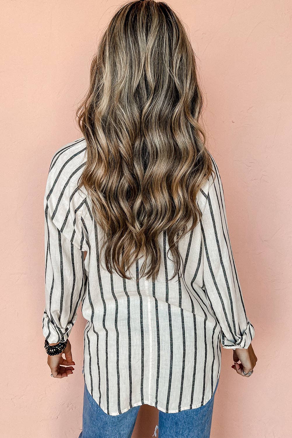Stripe Chest Pocket Buttoned Oversized Shirt: Black Stripe