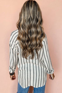Stripe Chest Pocket Buttoned Oversized Shirt: Black Stripe