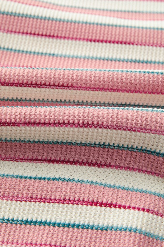 Stripe Patchwork Long Sleeve Henley Top