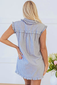 Remy Stripe Frilled Sleeveless Collar Button Up Mini Dress