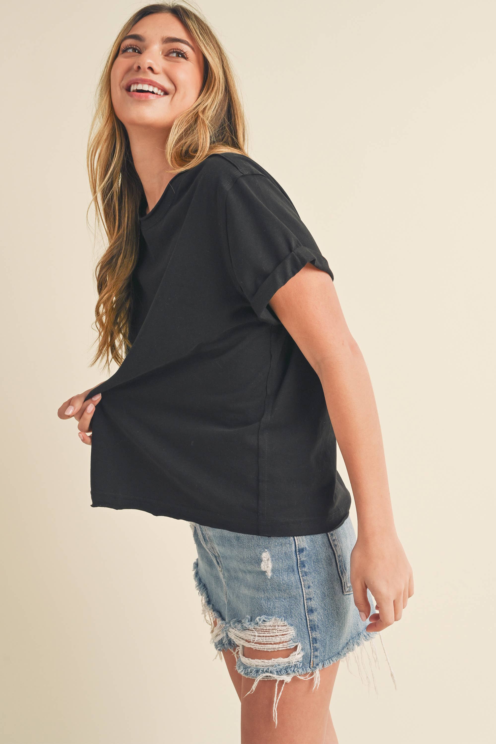 Mali Baby Tee Short Sleeve Top - Black