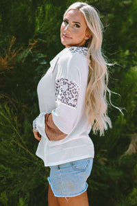 Eleanor Leopard Turn-down Collar Waffle Top
