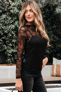 Amira Lace Crochet Mesh Slim Fit Long Sleeve Top