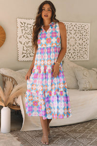 Lottie Floral Print Frilly Neck Sleeveless Tiered Maxi Dress