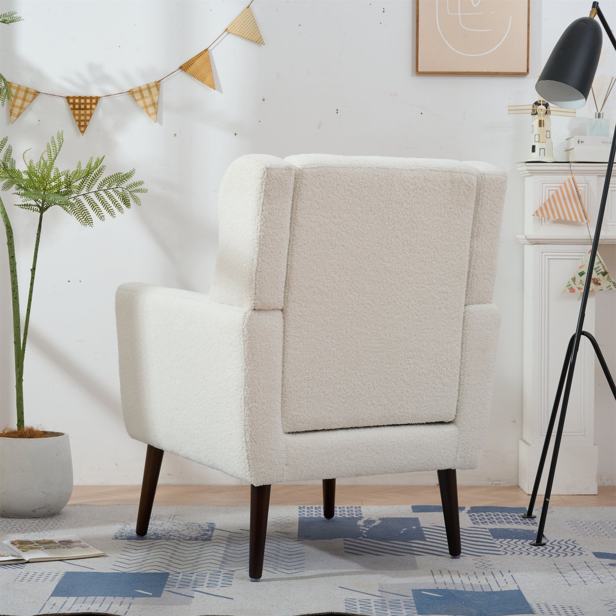 Modern Accent Chair,Teddy Fabric Living Room Chairs Comfy Reading Chair,Mid Century Accent Chair, Lounge Arm Chairs Armchair for Living Room Bedroom (White)