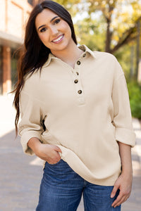 Arianna Waffle  Half Button Top.
