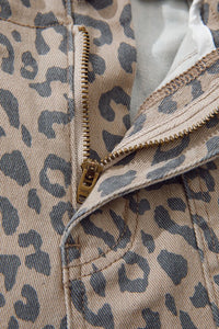 Leopard Printed Drawstring Waist Pocketed Wide Leg Jeans