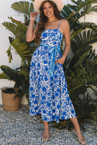 Shelby Floral Spaghetti Strap Maxi Dress with Waist Tie