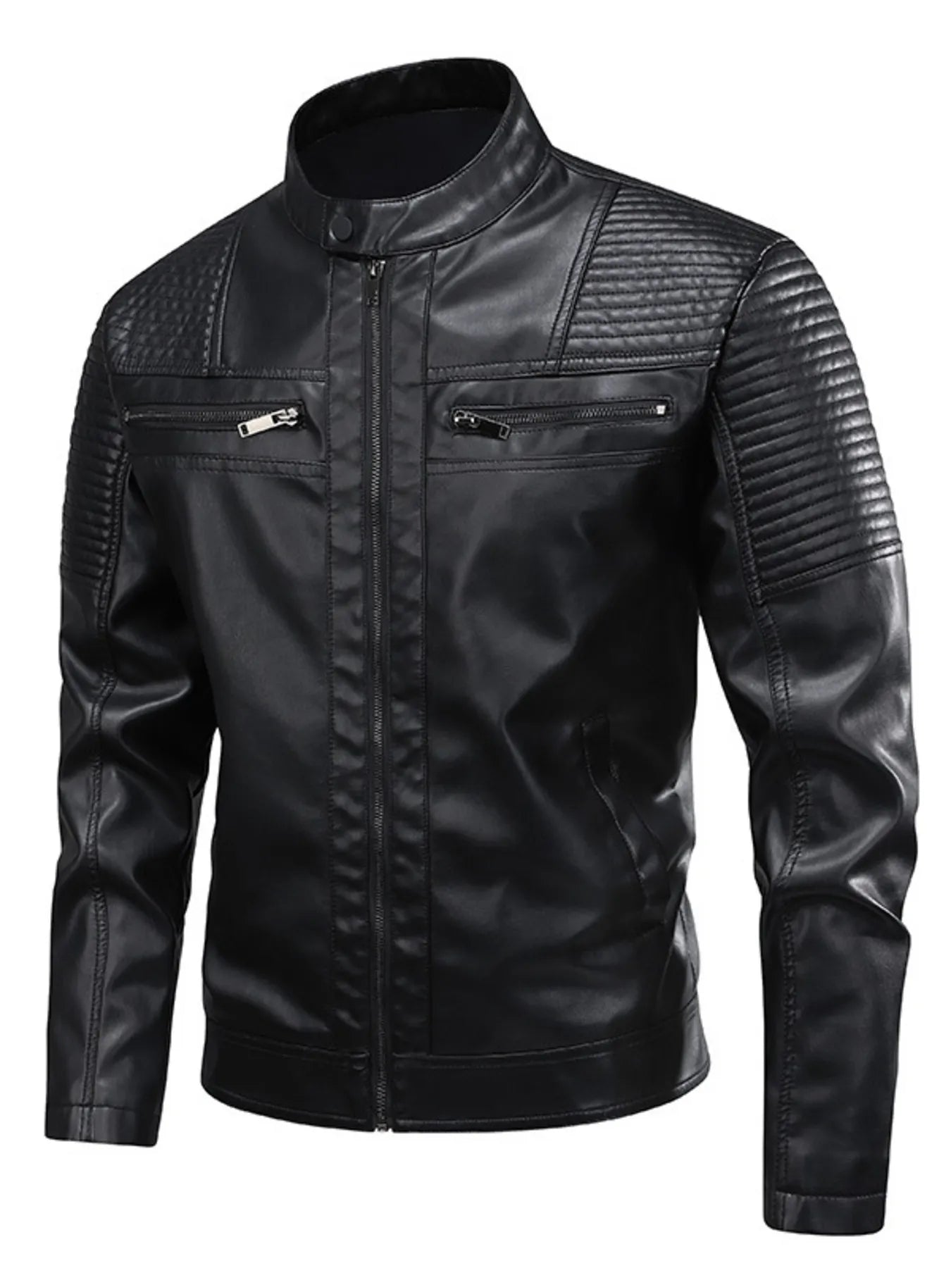 Men's Full Size Zip Up Leather Motorcycle Jacket Plus Size