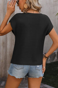 Round Neck Short Sleeve Sweater: Black