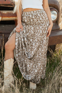 Cadence Western Floral Print Ruffled Hem Maxi Skirt