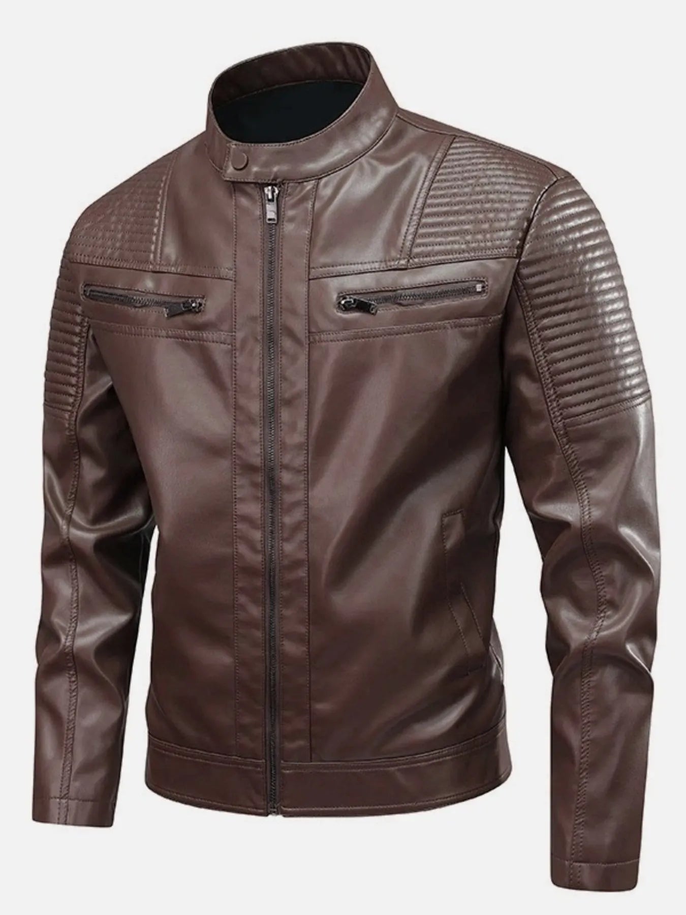 Men's Full Size Zip Up Leather Motorcycle Jacket Plus Size