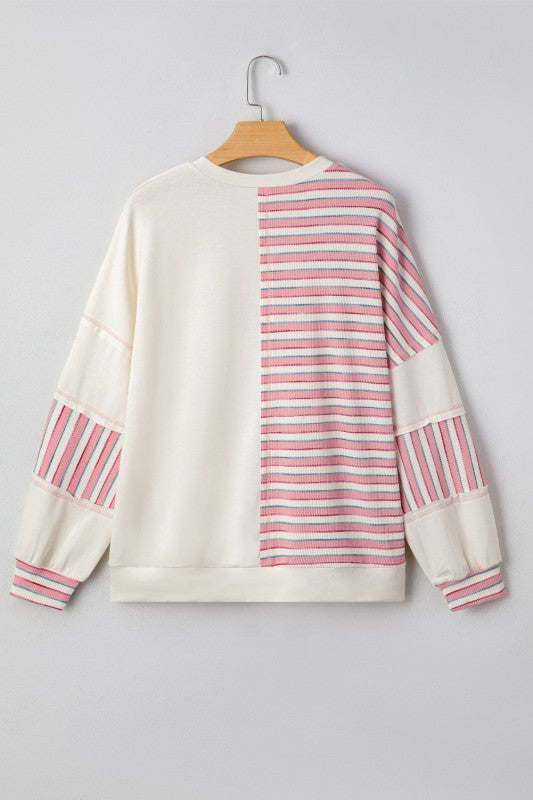 Stripe Patchwork Long Sleeve Henley Top