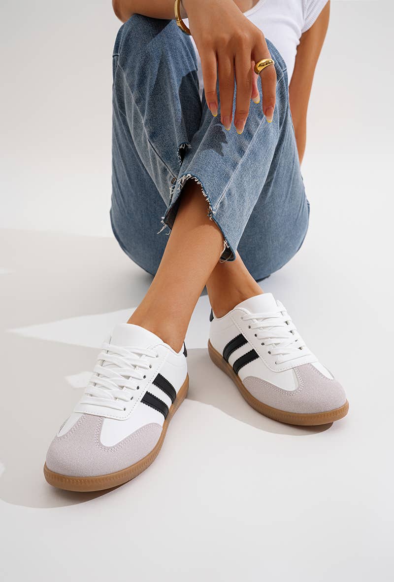 Women Retro Casual Trainers Sneakers: White