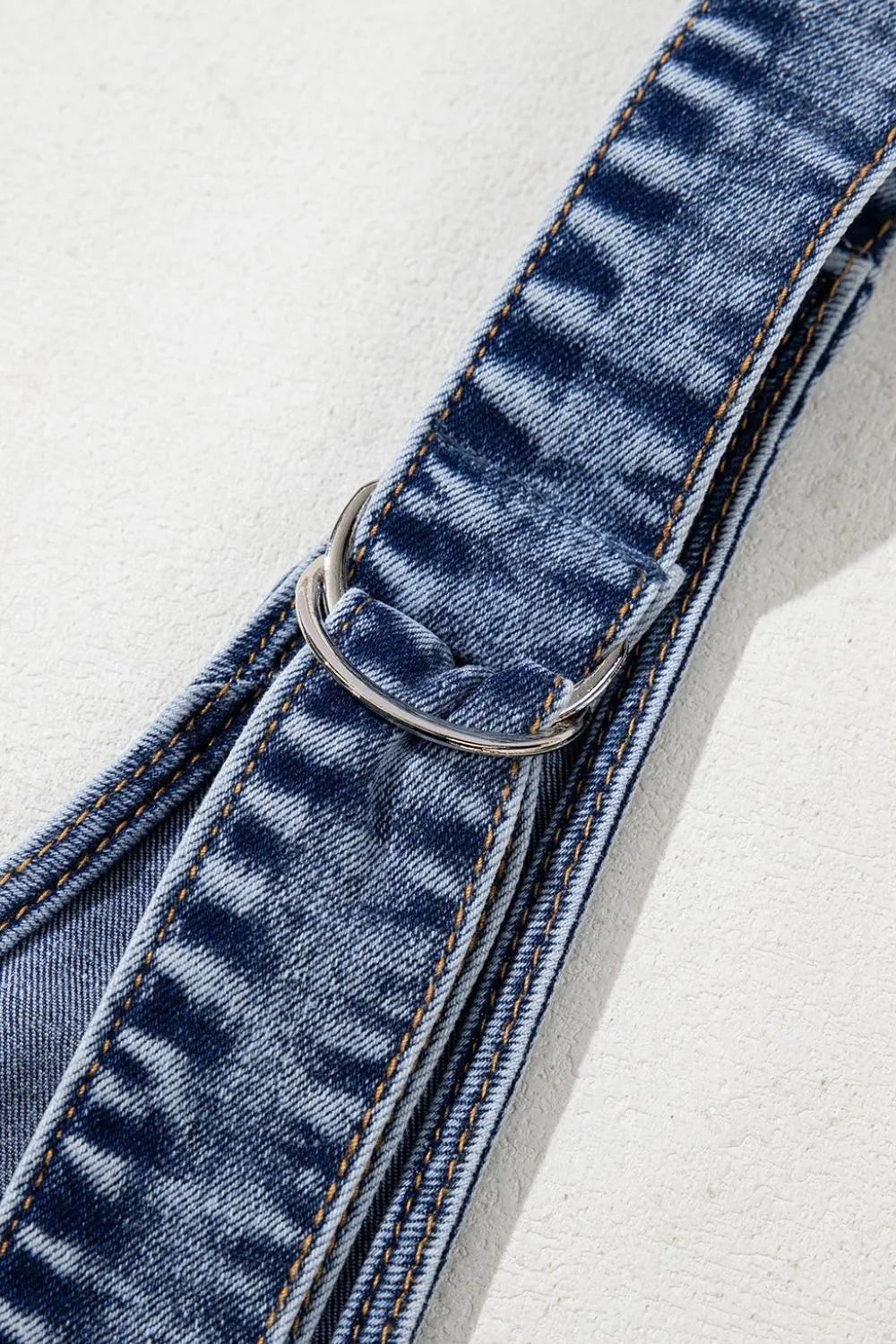 U Neck Patched Pocket Denim Overalls