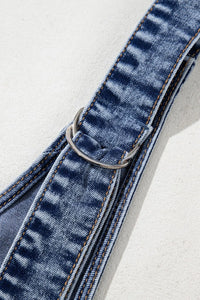 U Neck Patched Pocket Denim Overalls