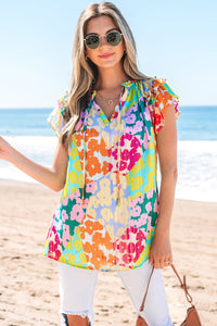 Rosa Flutter Sleeve V Neck Crinkled Blouse