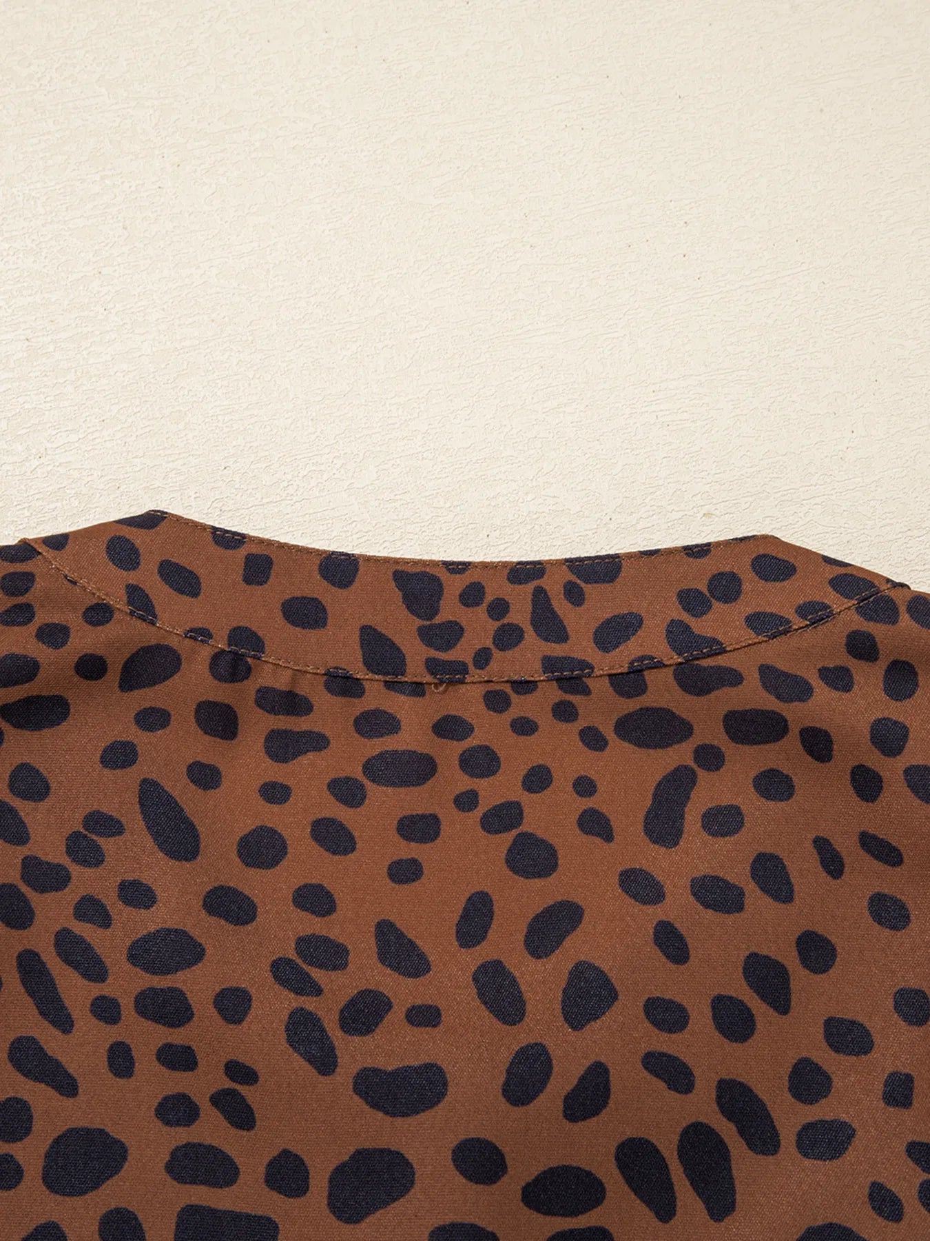 Leopard Print Ruffled Puff Sleeve Blouse