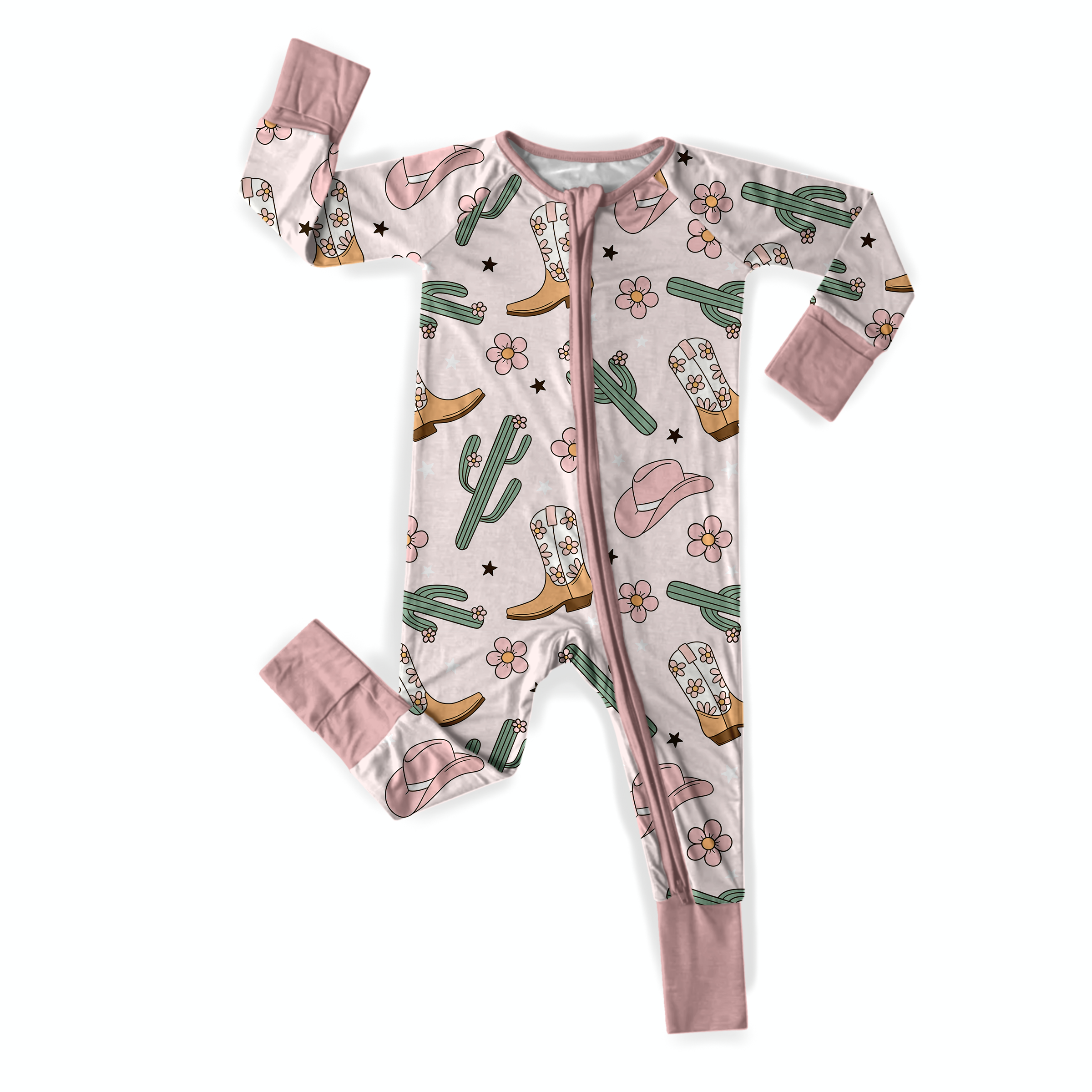 Pink Cowgirl Bamboo Zipper Romper