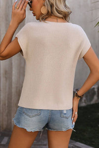 Round Neck Short Sleeve Sweater: SAND