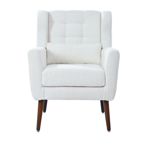 Modern Accent Chair,Teddy Fabric Living Room Chairs Comfy Reading Chair,Mid Century Accent Chair, Lounge Arm Chairs Armchair for Living Room Bedroom (White)