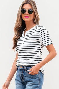 Marleigh Stripe Textured Buttoned Henley Top