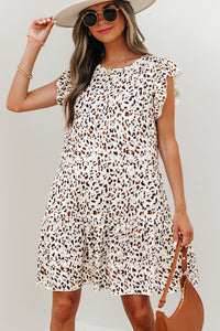 Darcy Leopard Ruffled Keyhole Back Mini Dress