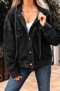 Sage Pocket Drop Shoulder Hooded Denim Jacket