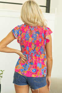 Zaniyah Floral Smocked Ruffle Trim Flutter Sleeve Blouse
