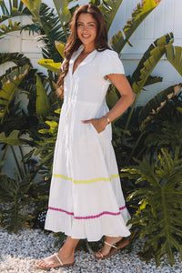 Aleah Rickrack Trim Short Sleeve Long Dress