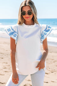 Vienna Embroidered Ruffled Sleeve Blouse