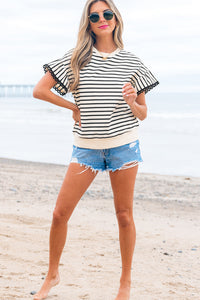 Naya Scallop Lace Trim Ruffle Short Sleeves Top