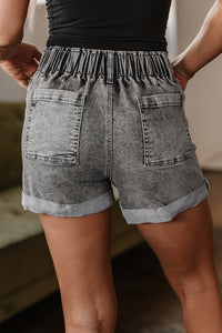 Blaire Zipped Light Wash Cuffed Edge Denim Shorts