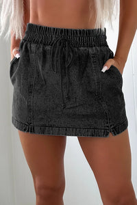 Drawstring High Waist Denim Shorts