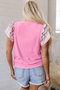Lisa Ruffle Flutter Sleeve Ribbed Blouse