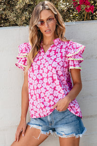 Capri Floral Ric Rac Ruffle Sleeve Blouse