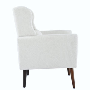 Modern Accent Chair,Teddy Fabric Living Room Chairs Comfy Reading Chair,Mid Century Accent Chair, Lounge Arm Chairs Armchair for Living Room Bedroom (White)