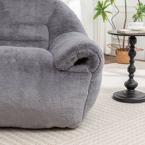 Bean Bag Chair, Comfy Bean Bag Sofa with Back Support, Faux Fur Bean Bag Chair for Adults and Kids, Stuffed Floor Sofa for Living Room, Bedroom, Apartment, Grey