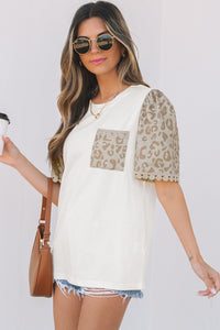 Leona Leopard Lace Trim Puff Sleeve Top