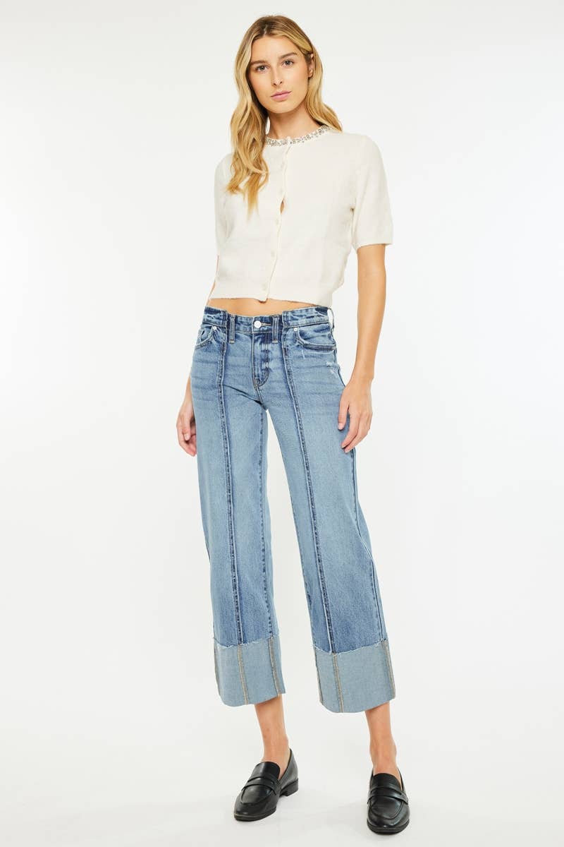 KanCan Denim MID RISE CROPPED WIDE LEG JEAN