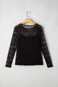 Amira Lace Crochet Mesh Slim Fit Long Sleeve Top