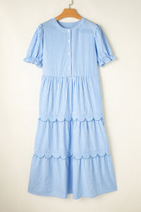 Noah Stripe Tiered Scallop Long Dress