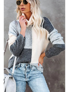 FINAL SALE-High Neck Color Block Oversized Sweater
