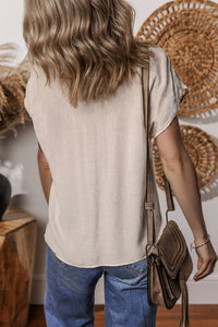 Louisa Embroidered Short Sleeve Tassel Tied Blouse