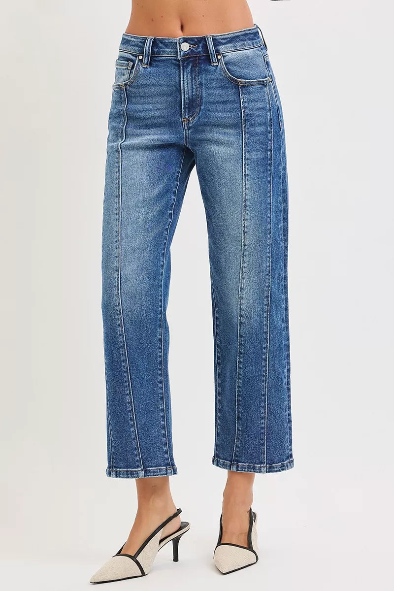 RISEN High Rise Crop Straight Jeans