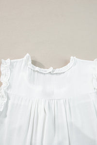 Savan Button Split Neck Ruffled Trim Tank Top