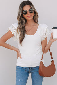 Andi Eyelet Ruffle Sleeve Slim Fitted Top