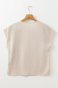 Louisa Embroidered Short Sleeve Tassel Tied Blouse