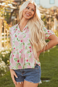 Natasha Floral Drawstring V Neck Peplum Blouse